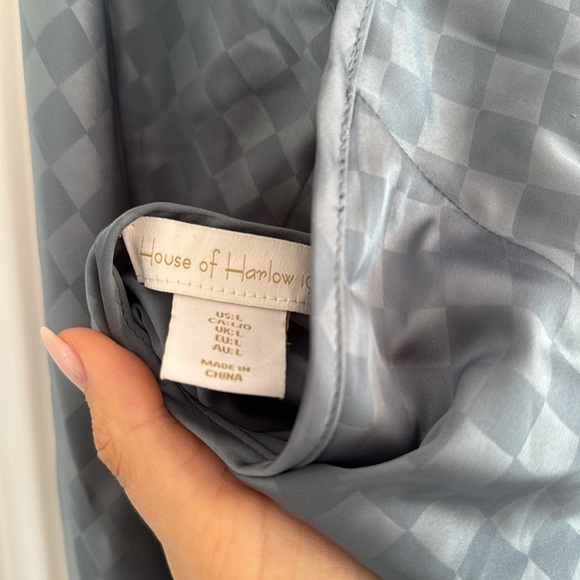 HOUSE OF HARLOW Satin Halter Backless Slip Maxi Dress Blue Check Size L - Picture 7 of 8